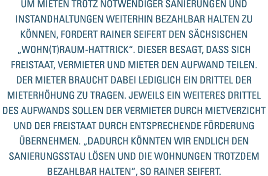 Um Mieten trotz notwendiger Sanierungen und Instandhaltungen weiterhin bezahlbar halten zu k nnen  fordert Rainer Sei   