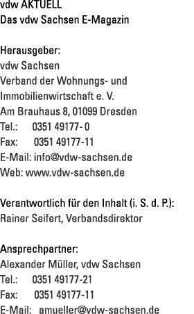 vdw Aktuell Das vdw Sachsen E-Magazin  Herausgeber  vdw Sachsen Verband der Wohnungs- und Immobilienwirtschaft e  V     